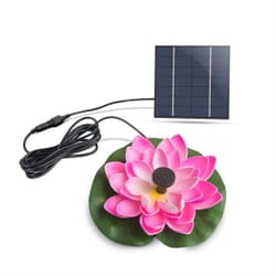 Solar fountain Pink water lilyCreate a comfortable and beautiful atmosphere in your garden pond, your garden pool or in the whiskey barrel with this solar fountain. The fountain is powered by the sun's rays using the included solar panel. No mains voltage or batteries are required. 8 different nozzles for the fountain are included, so you can easily find your favorite fountain. The nozzles can produce a large wide fountain, a narrow jet or a small soothing low fountain with rippling overflow. Many options. Create atmosphere and coziness in the garden.N.A.