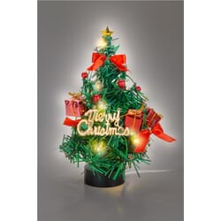 LED mini Christmas tree - festive Christmas atmosphere everywhere.Christmas tree LED with decoration - creates a festive Christmas atmosphere everywhere. 15 micro-LEDs in warm white (2700 K) and USB cable 75 cm, height approx. 22 cm. Atmospheric decoration for the table, desk, windowsill, living room or shop window during Advent and Christmas - suitable as a Christmas companion in the truck, mobile home or camping.goobay