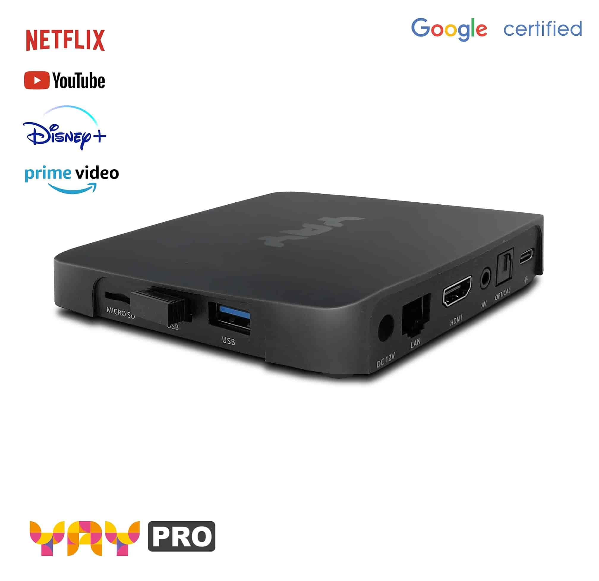 VU+ YAY GO,4K UHD Android 10.0 Streamingboks med Chromecast-DEMOVAREVU+Brugt - Demo VU+ YAY GO,4K UHD Android 10.0 Streamingboks med Chromecast. Streamingboks VU+ YAY GO kører med Android TV-operativsystemet 10.0 og integreret Chromecast. Dette giver dem en velkendt Android-oplevelse direkte på dit TV. Populære apps som Netflix 4K, Amazon Prime Video, Disney+, DAZN, YouTube, Google Play og mange flere er tilgængelige med det samme. Demovare - retur fra kunde men 100% som ny.