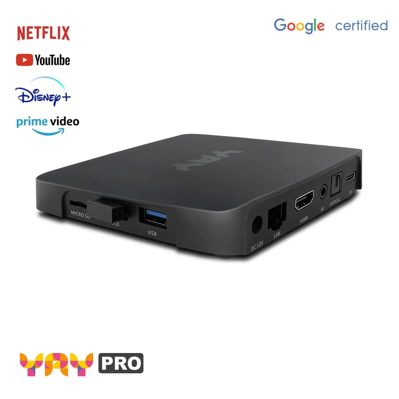 VU+ YAY GO,4K UHD Android 10.0 Streamingboks med Chromecast-DEMOVAREVU+Brugt - Demo VU+ YAY GO,4K UHD Android 10.0 Streamingboks med Chromecast. Streamingboks VU+ YAY GO kører med Android TV-operativsystemet 10.0 og integreret Chromecast. Dette giver dem en velkendt Android-oplevelse direkte på dit TV. Populære apps som Netflix 4K, Amazon Prime Video, Disney+, DAZN, YouTube, Google Play og mange flere er tilgængelige med det samme. Demovare - retur fra kunde men 100% som ny.