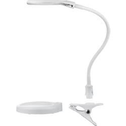 Magnifier lamp, clip-onMagnifier lamp with LED light. 30 SMD LED's that ensures consistent shadow-free lighting. Glass lens diopter 3 with 1.75 x magnification. Can be used as a standing lamp or mounted on the edge of the table via the supplied clip. Adjustable swan neck. 230 V.goobay