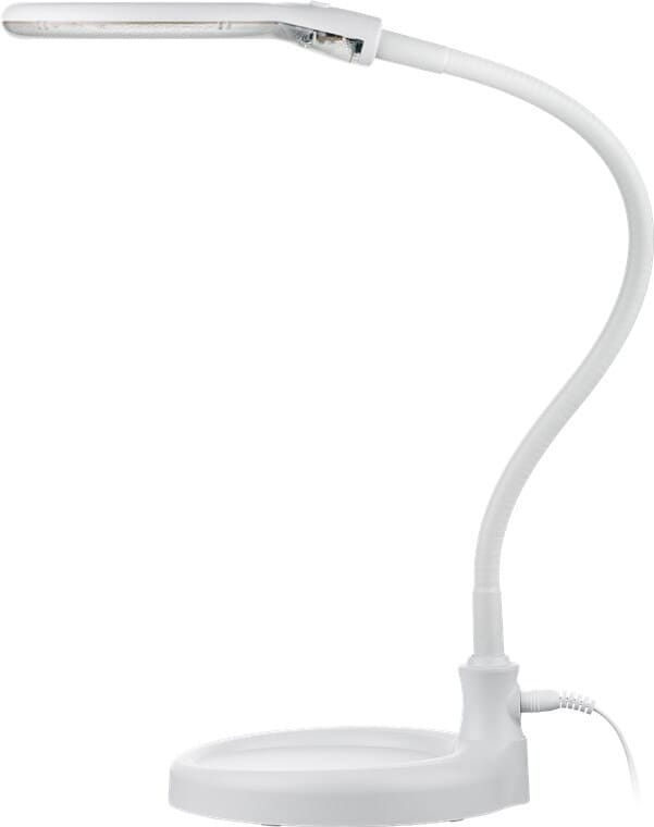Magnifier lamp, clip-onMagnifier lamp with LED light. 30 SMD LED's that ensures consistent shadow-free lighting. Glass lens diopter 3 with 1.75 x magnification. Can be used as a standing lamp or mounted on the edge of the table via the supplied clip. Adjustable swan neck. 230 V.goobay