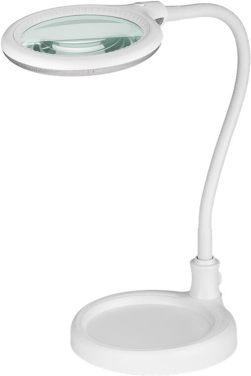 Magnifier lamp, clip-onMagnifier lamp with LED light. 30 SMD LED's that ensures consistent shadow-free lighting. Glass lens diopter 3 with 1.75 x magnification. Can be used as a standing lamp or mounted on the edge of the table via the supplied clip. Adjustable swan neck. 230 V.goobay