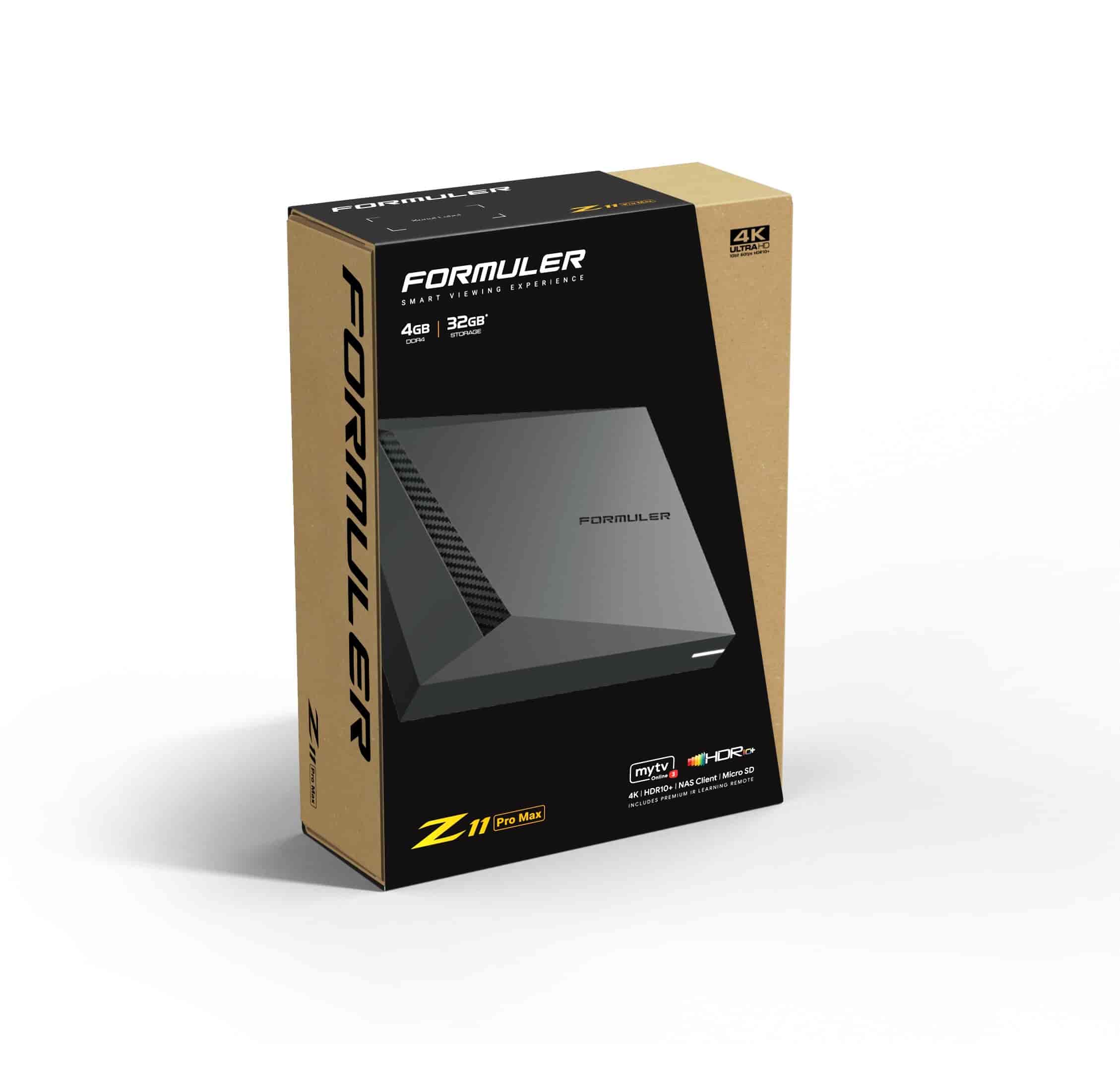 Formular Z11 PROMAX 4K Android 11 OTT Media Streamer 4GB RAM 32GB Flash, WiFiThe fastest Formuler OTT IPTV box ever - 4GB RAM and 32GB STORAGE - Formuler Z11 Pro Max. The all-new Formuler Z11 Pro Max media streamer makes it easy to experience high-quality content on the big screen. The 4 GB RAM enables the most demanding applications to run smoothly. Embedded Widevine Level 1 and 3 DRM provides access to premium ultra high definition content. Android 11 with MYTV online 3.Formuler