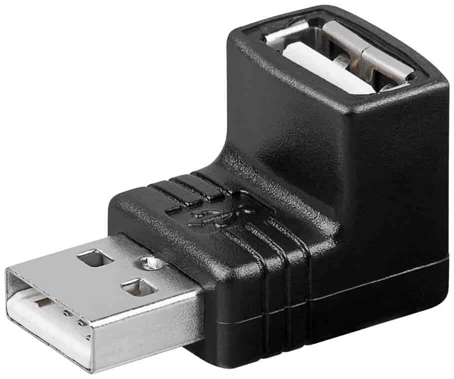 USB Vinkelstik 90 graders Hi-Speed USB 2.0 480 Mbit/sgoobayUSB kabler Sort Denne innovative adapter giver dig mulighed for at tilslutte dine USB-enheder i en vinkel, der er perfekt til brug på trange steder. 90-graders vinkel USB-adapteren gør det nemt at tilslutte dine USB-enheder til din computer eller andre USB-enheder. Hi-Speed USB 2.0 vinkeladapter. USB 2.0-han (Typ A) &gt; USB 2.0 hun (Typ A) 90 grader.