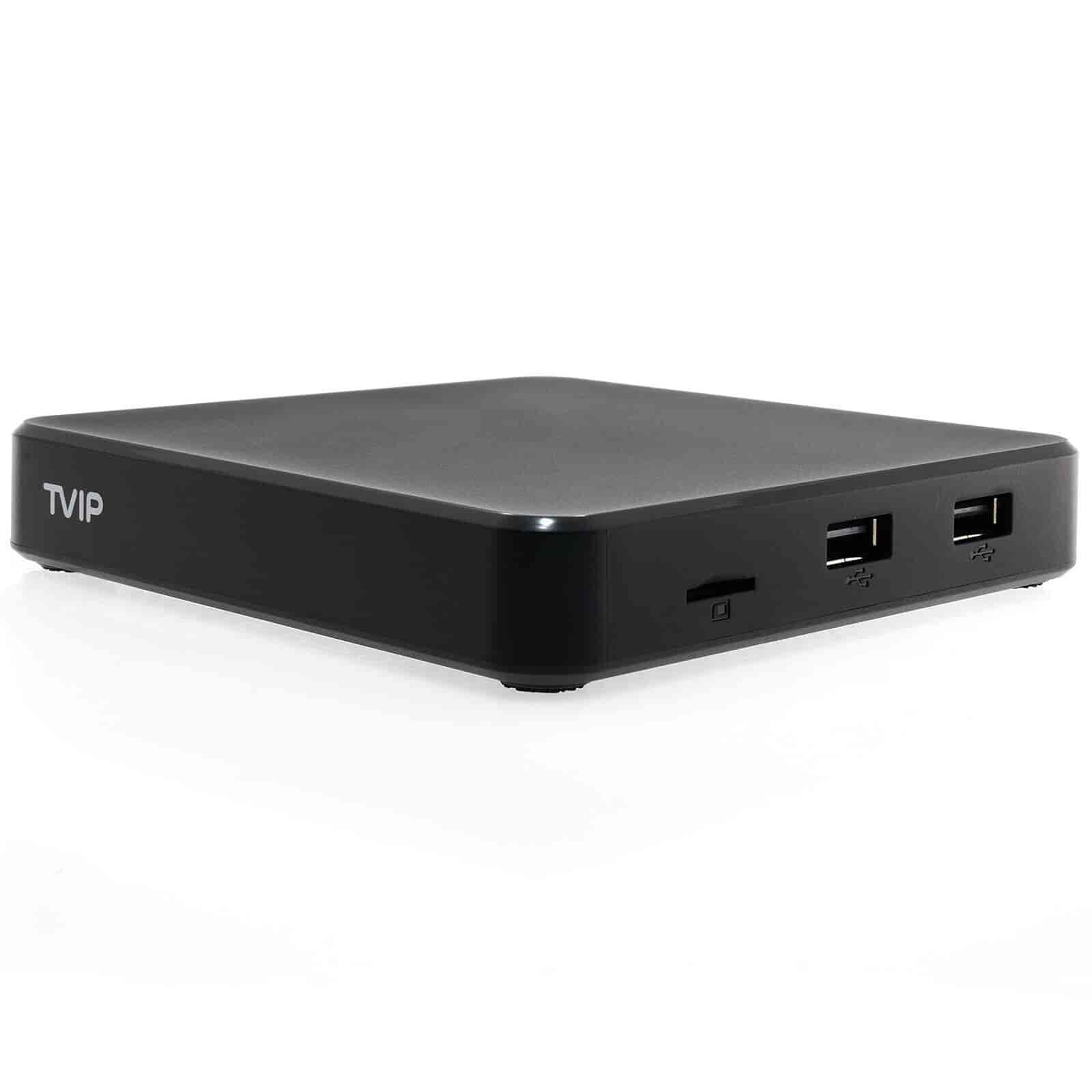 TVIP 605 SE S-Box IPTV 4K HEVC HD Multimedia Stalker IPTV Stream boxTVIP 605SE is an IPTV device with options to run both Linux or Android OS. Supports full 4K video, 2.4G and 5G wifi, HEVC and much more.TVIP S-Box v.605-SE is the latest development from TVIP, which combines the maximum of technical possibilities and integrated WiFi. The TVIP S-Box v.605 SE console meets all modern requirements for a multimedia device, including support for streaming media, video on demand (VoD), playback of high-quality digital channels, as well as access to OTT content (YouTube, Picasa, online cinema, weather forecast, social networks and others) and even includes a web browser. Supports TVIP, IPTVPORTAL, Stalker, HTML5/JS portals. Amlogic S905X quad core 2GHz, 8 GB flash.1 GB RAMTVIP