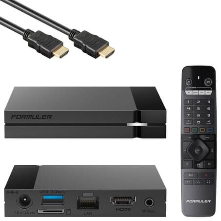 Formuler Z10 Pro 4K UHD Android IPTV STB (HDR10, Bluetooth, Dual-WiFi, HDMI, USB 3.0, MicroSD)Formula Z10 Pro 4K UHD Android IP Receiver (HDR10, Bluetooth, Dual-WiFi, HDMI, USB 3.0, MicroSD). Formula Z10 Pro is a powerful 4K IPTV receiver and belongs to a whole new generation of media receivers. The Formula Z10 Pro runs on the Android 10 operating system and brings some innovations like the RealTek RTD1319 CPU. In addition, the Z10 Pro has an ARM G31 MP2 GPU, as well as 2 GB DDR4 RAM and 16 GB eMMC Flash installed. The storage space can be easily and conveniently expanded using a micro SD card. HDR compatibility allows you to receive a wider range of colors, rendering highly realistic color images. Internet content can also be played with the dual-band 2x2 AC WiFi module.Formuler