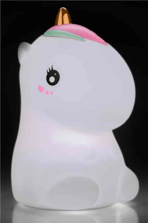 Night lamp for childrens room, rechargeable, multicolor, BPA free, UnicornNight light - the ultimate night light for your child's room - multicolor portable rechargeable LED night light with a polar bear design, made of soft silicone that is BPA free. 9 different color options so your child can choose the perfect shade to match their mood or decor. The LED technology ensures a gentle, soothing glow that won't disturb their sleep, and the rechargeable battery means you don't have to worry about constantly changing batteries or having a socket nearby. The polar bear design adds a touch of whimsy to your child's room and creates a magical atmosphere that will inspire their imagination. Plus, the compact size and portable design means it's easy to take on trips or move around the room. Invest in your child's comfort and imagination - make your child's room feel magical.goobay