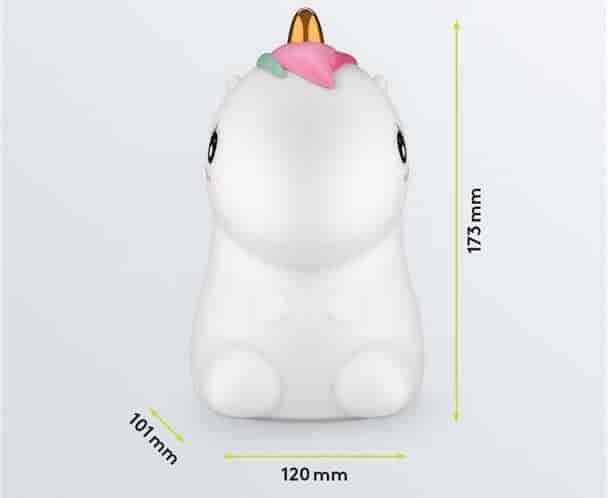 Night lamp for childrens room, rechargeable, multicolor, BPA free, UnicornNight light - the ultimate night light for your child's room - multicolor portable rechargeable LED night light with a polar bear design, made of soft silicone that is BPA free. 9 different color options so your child can choose the perfect shade to match their mood or decor. The LED technology ensures a gentle, soothing glow that won't disturb their sleep, and the rechargeable battery means you don't have to worry about constantly changing batteries or having a socket nearby. The polar bear design adds a touch of whimsy to your child's room and creates a magical atmosphere that will inspire their imagination. Plus, the compact size and portable design means it's easy to take on trips or move around the room. Invest in your child's comfort and imagination - make your child's room feel magical.goobay