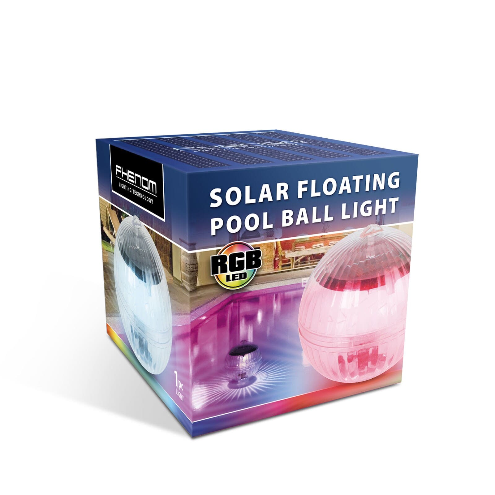 Solar floating pool ball light, RGB, 13 coloursA special wellness experience at home! Create a unique atmosphere in your jacuzzi or pool with Phenom RGB LED pool lighting. A five-star experience every day. The ball floating on the water surface is charged with the help of solar energy during the day and, thanks to the built-in battery, illuminates the water surface at night with a magical, colorful light. The light sensor automatically turns the device on and off as the lighting conditions change.N.A.