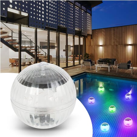 Solar floating pool ball light, RGB, 13 coloursA special wellness experience at home! Create a unique atmosphere in your jacuzzi or pool with Phenom RGB LED pool lighting. A five-star experience every day. The ball floating on the water surface is charged with the help of solar energy during the day and, thanks to the built-in battery, illuminates the water surface at night with a magical, colorful light. The light sensor automatically turns the device on and off as the lighting conditions change.N.A.
