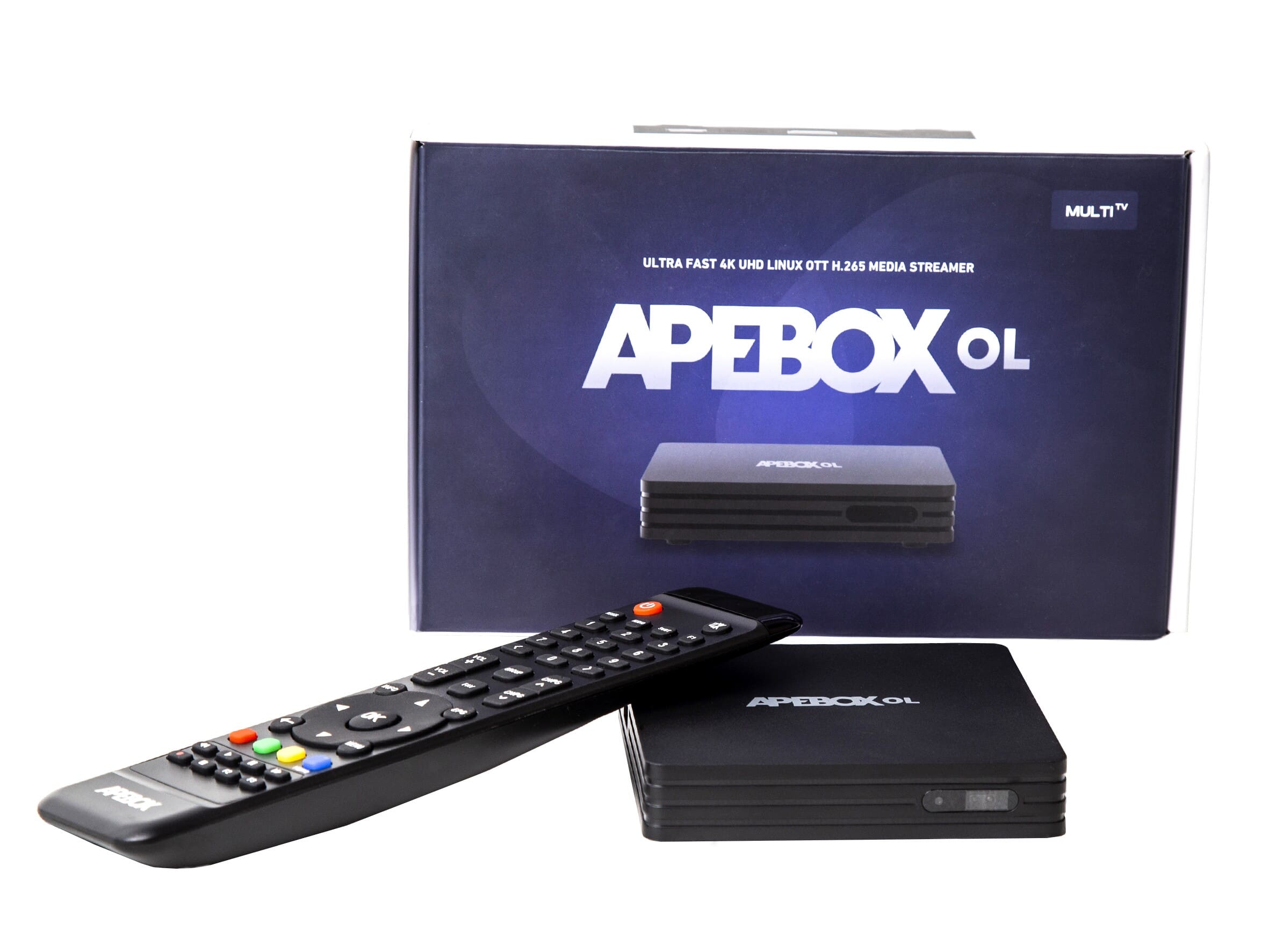 Apebox OL - 4K UHD IPTV media streamer.Multiprotokol TV (Stalker, Xtream, M3U)ApeboxAPEBOX Sort Apebox OL IPTV er en kraftfuld, stabil, hurtig og brugervenlig Linux OTT UHD 2160p IPTV modtager. Den understøtter HDR10 HLG 10 bit H.265 og er ideel for dem, der søger en simpel, men effektiv IPTV Full 4K multimediemodtager til en overkommelig og absolut fair pris. Multi TV protokol tillader afvikling af Stalker, Xtream og M3U. Dual WiFi, 100 Mbps LAN, HDR10HLG, H.265,VP9, 8 GB Flash, 1 GB DDR3, USB2.0. Med ny lækker letbetjent fjernbetjening.IPTV Boksen, Apebox OL, forbinder ubesværet til en bred vifte af streamingtjenester, hvilket giver dig adgang til et omfattende bibliotek af underholdningsmuligheder. Fra populære video-on-demand-platforme til live tv-udsendelser, denne alsidige enhed imødekommer alle dine streamingbehov og tilbyder et omfattende udvalg af kanaler og shows lige ved hånden. Læs mere...