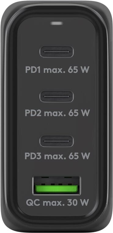 High Power opLader USB-C™ PD multiport hurtigoplader (68W) sort - 4 portegoobayOpladere og kabler Sort High Power USB lader. 3x USB-C™-porte (strømforsyning) og 1x USB-A-port (hurtigopladning). Fleksible forbindelser, stærk ydeevne, høj energieffektivitet og et kompakt design - kombineret i en enkelt High Power oplader. Denne strømforsyningen og oplader  er den perfekte strømforsyning derhjemme og på farten og oplader pålideligt og hurtigt enhver enhed, fra Bluetooth-hovedtelefoner til bærbare computere. USB-C + USB-A udtag. High Power 68W 3 Amp. Kompatibel med smartphonemærker som Apple, Samsung, Xiaomi, LG, Huawei samt tablets som Apple iPad og notebooks fra producenter som Acer, HP og Fujitsu. Lynhurtig opladning og altid strøm nok. 