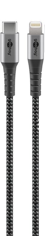 Stærkt lade og synkroniseringskabel, metalforstærket stik, tekstil coated kabel, MFi Apple certificeret, 2 MetergoobayOpladere og kabler Gråtonet Stærkt lade og synkroniseringskabel, metalforstærket stik, tekstil coated kabel, MFi Apple cerificeret, 2 Meter. Lightning-ladekablet er til superhurtig opladning med højhastighedsdataoverførsel op til 480 Mbit/s. Flettet tekstilkabel med optimeret knækbeskyttelse, forstærket med metalstik og er beskyttet mod kabelbrud. Takket være de forstærkede metalstik og tekstilkappen er Lightning-kablet ekstremt stærkt og langtidsholdbart. Ladekablet med Apple Lightning-stik oplader alle iOS-enheder som Apple iPhone, iPad, iPod eller AirPod-modeller (Apple MFi-certificering). Et stærkt kabel til dig der ønsker kvalitet.