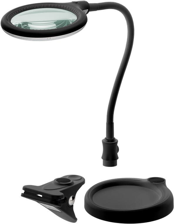 Luplampe LED, bordmodel clip-on, Sort