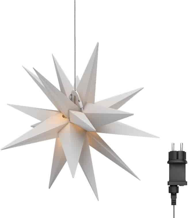 LED Christmas star 3D, Ø 56 cm, 4.5 V external transformer, indoors and outdoorsCreate a magical atmosphere in your home or outdoor area with our 3D LED poinsettia. This beautifully designed outdoor star has a diameter of 56 cm and comes with a practical 4.5-V outdoor transformer that ensures safe and reliable operation. The star is equipped with a handy timer function that allows you to set it to light up for 6 hours and then turn off automatically for 18 hours. This makes it easy to save energy and extend the lifetime of the star's LED lighting. The warm white glow with a color temperature of 3000 K creates a cozy and festive atmosphere, perfect for Christmas decorations both indoors and outdoors.goobay