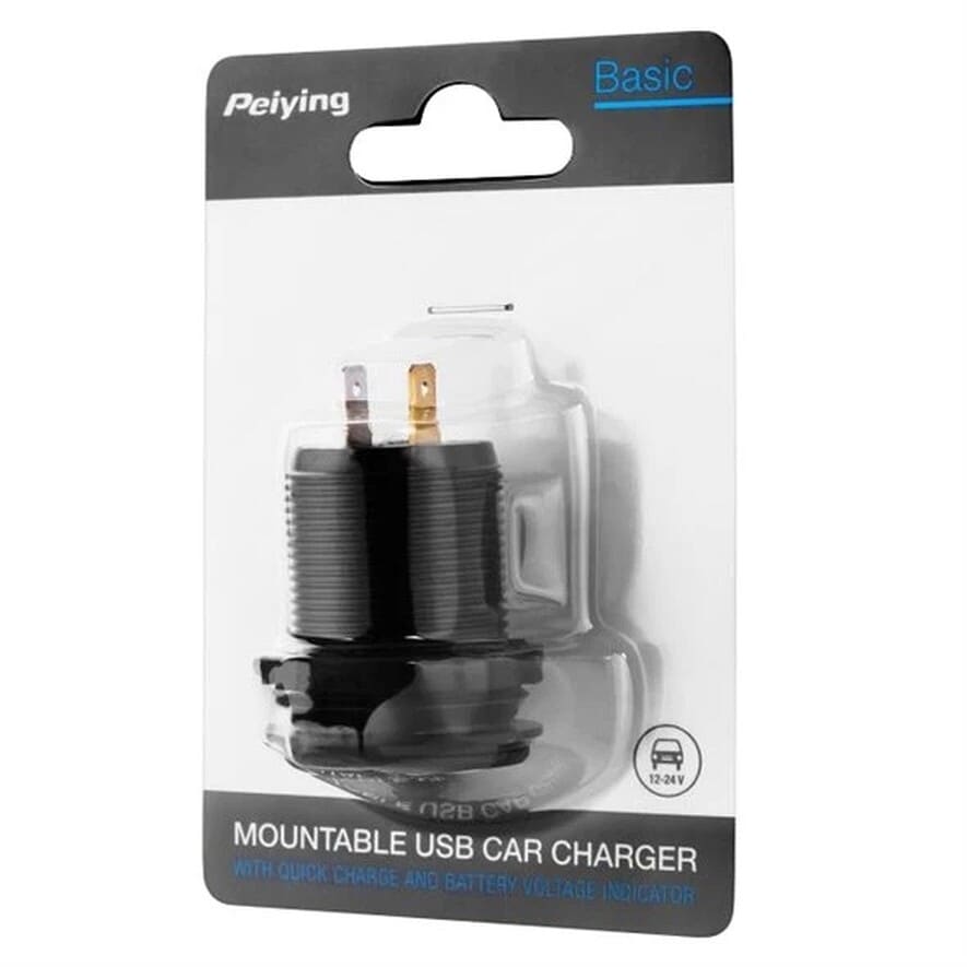 USB socket with QC (Quick Charge) for retrofitting,12/24V, dual 3AFlush mount USB charging socket for 12V and 24V installations with Quick Charge for faster charging in a car, camper, caravan or boat. Provides 2 USB ports (up to 3000 mA per port) and an integrated voltmeter so you can monitor system voltage at a glance. Built-in protection against overvoltage, overload, overcharge and overheating helps ensure stable and safe charging.Get a clean, permanent USB charging point in your panel and avoid loose adapters.N.A.