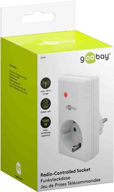 Remote control socket - extension. White, 230V 1100WHave you already invested in our basic set with remote control socket, item number 98769, and would like to expand with more remote-controlled sockets?. Then this smart add-on is just for you. This remote control socket is designed to act as an accessory to your existing kit and allows you to remotely control additional electrical appliances and lamps.goobay