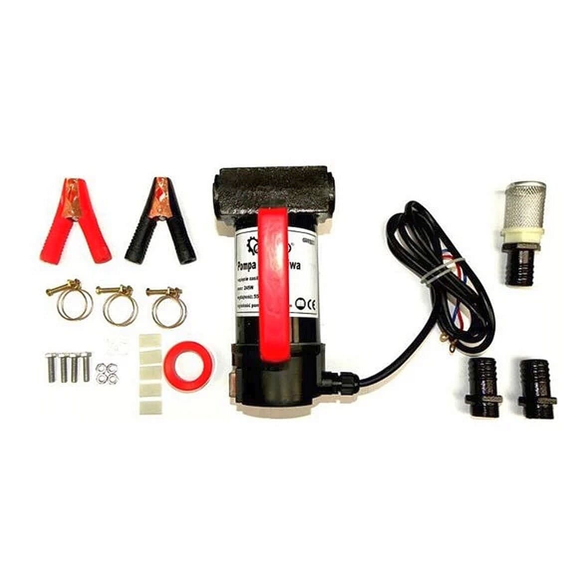 Diesel pump 12V 40L - for efficient and safe fuel handlingThis mobile diesel pump makes it easy and safe to pump and transport diesel from, for example, farm tanks, drums or barrels to agricultural, forestry and construction machinery or cars. It is designed for both mobile and stationary applications and can be used both outdoors and indoors in a vertical or horizontal position. With a carrying handle and a bracket made of sheet metal for wall mounting, the pump offers great flexibility in use. Connecting to a 12V battery is easy with the supplied alligator clips, making it ideal for different environments and situations.N.A.