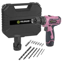 DRILL SCREW MACHINE LI-ION 12V PINKPractical and light drill-screwdriver designed for tightening and loosening screws as well as drilling in wood, metal and plastic. Two-speed gearbox, Li-Ion battery, ergonomic design and LED light. The Pink Lady drill driver comes with a drill bit set and practical storage bag. 2 Batteries and 13 accessories.Fieldmann