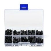 4 mm. isoleringssæt M4, sort nylon, 200 stk sortimentHadexFinmekanik Sort 4 mm. isoleringssæt, sort nylon, med møtrikker og skruer er ideelt til elektronik- og mekanikprojekter. Sættet inkluderer 60 M4 møtrikker og 60 M4*6 skruer, samt diverse størrelser af afstandsstykker. Nylonmaterialet sikrer fremragende elektrisk isolering, høj styrke og letvægtsfastgørelse. Perfekt til PCB-montering, prototyper, kabinetter og DIY-elektronik. Nylonmøtrikker og -skruer beskytter mod kortslutninger og er modstandsdygtige overfor slid og kemikalier. Dette alsidige sæt er uundværligt for både professionelle og hobbyfolk, der kræver pålidelig isolering og fastgørelse. Samlet antal: 200 stk.