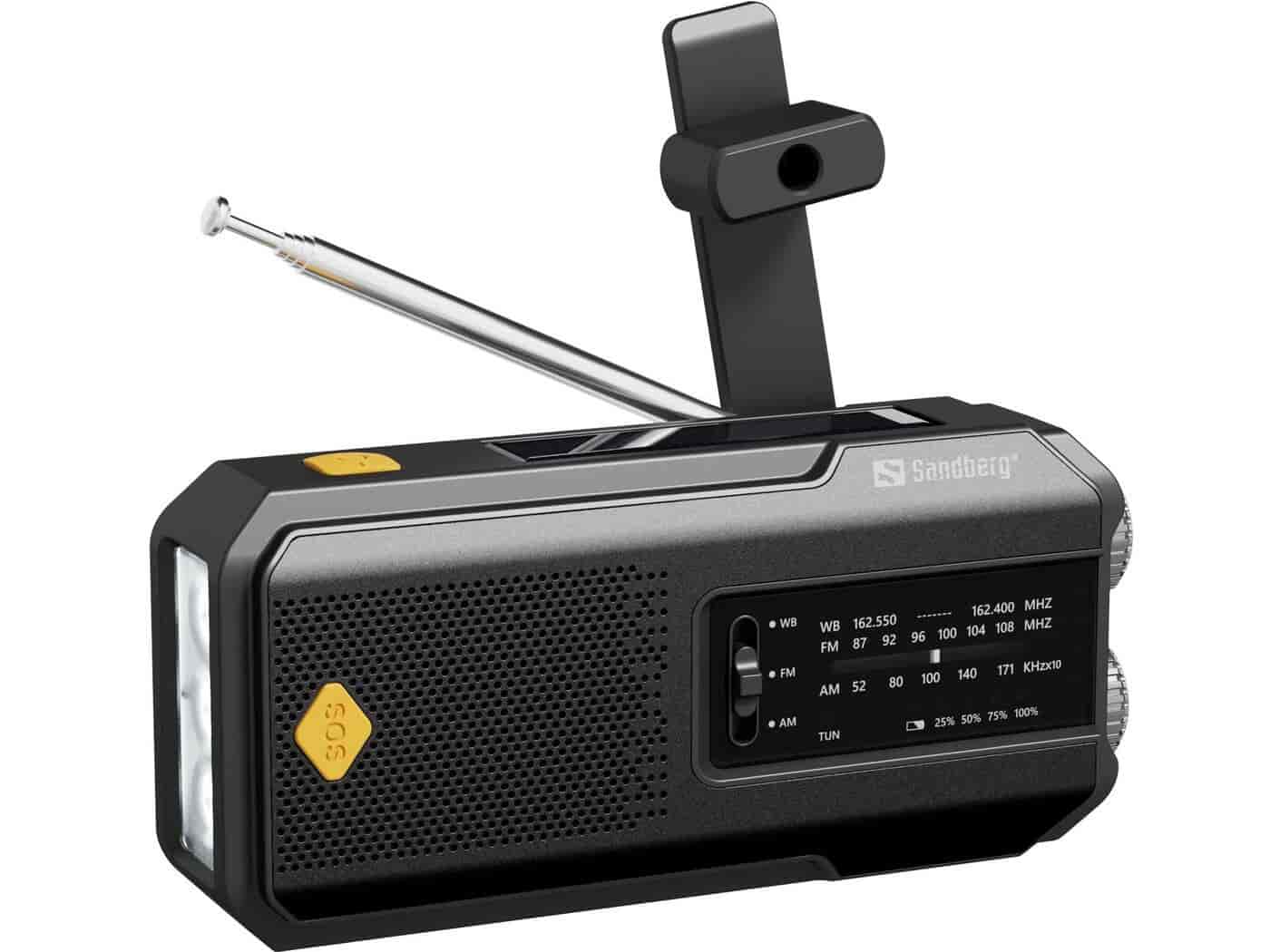 Emergency Radio with Hand Crank - Your Essential All-in-One Survival RadioIf the power goes out during a crisis, having a reliable emergency radio with a hand crank is essential. Recommended by authorities as part of your emergency preparedness, the Radio All-in-1 2000 ensures you stay informed even when internet and phone networks fail. This compact, robust device is more than just an emergency radio; it’s your all-in-one solution for any emergency or outdoor adventure. With AM/FM reception, multiple charging options—including USB, solar, and hand crank—and a built-in 2000 mAh power bank, it keeps your smartphone charged and you connected. It also features a powerful LED flashlight, SOS function, and up to 20 hours of radio playtime. Be prepared—order your emergency radio with a hand crank today!Sandberg