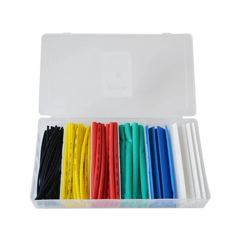 Heat Shrink Tubing Assortment - 100 Pcs, 6 Sizes, Polyolefin, 125°C, Assorted ColorsHeat shrink tubing assortment consisting of 100 pieces of heat shrink tubing with a length of 10 cm. The diameters of the heat shrink tubing vary in six steps from 1.5 to 13 mm. They are made of polyolefin, a material that shrinks when heated. At a temperature of 125°C, they shrink to approximately half of their original diameter.Geti Heat Shrink Tubing Assortment - 100 Pcs, 6 Sizes, Polyolefin, 125°C, Assorted ColorsHeat shrink tubing assortment consisting of 100 pieces of heat shrink tubing with a length of 10 cm. The diameters of the heat shrink tubing vary in six steps from 1.5 to 13 mm. They are made of polyolefin, a material that shrinks when heated. At a temperature of 125°C, they shrink to approximately half of their original diameter.Geti