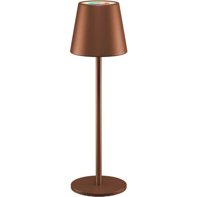 LED Table Lamp with Color Change, RGB, and Dimmable, IP44.|Bronze|The LED table lamp with color change is a stylish and functional lighting solution that combines modern technology with elegant design. This wireless rechargeable LED table lamp with color change is perfect for both indoor and outdoor use. The black lamp features a minimalist Scandinavian design that fits beautifully into any room – the living room, bedroom, or dining room – and also creates a fantastic ambiance for garden parties. Its sturdy metal construction ensures both stability and long-lasting durability.goobay LED Table Lamp with Color Change, RGB, and Dimmable, IP44.|Bronze|The LED table lamp with color change is a stylish and functional lighting solution that combines modern technology with elegant design. This wireless rechargeable LED table lamp with color change is perfect for both indoor and outdoor use. The black lamp features a minimalist Scandinavian design that fits beautifully into any room – the living room, bedroom, or dining room – and also creates a fantastic ambiance for garden parties. Its sturdy metal construction ensures both stability and long-lasting durability.goobay