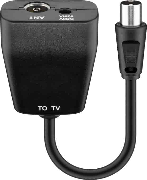 Powerinserter for DVB-T og DVB-T2 antenne. 5 Volt DCgoobayPower inserter Powerinserter for aktive DVB-T og DVB-T2 antenner. Kan din DVB-T modtager ikke levere strøm til en DVB-T antenne med forstærker kan du indskyde en powerinserter som denne. 5 Volt DC strømforsyning til aktiv TV antenne.