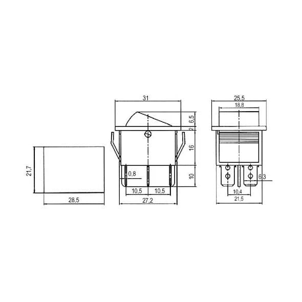 Rocker Switch 2-Pole ON-ON, 250V/15A, RedA robust rocker switch designed for use in a wide range of devices and systems. This 2-pole switch with 6 pins allows for toggling between two positions (ON-ON). The switch is built to handle voltages up to 250V and currents up to 15A, making it ideal for both industrial and home-based electrical installations.N.A.