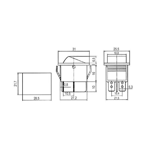 Rocker switch 4pin 2x ON-OFF 250V/15A - transparent red