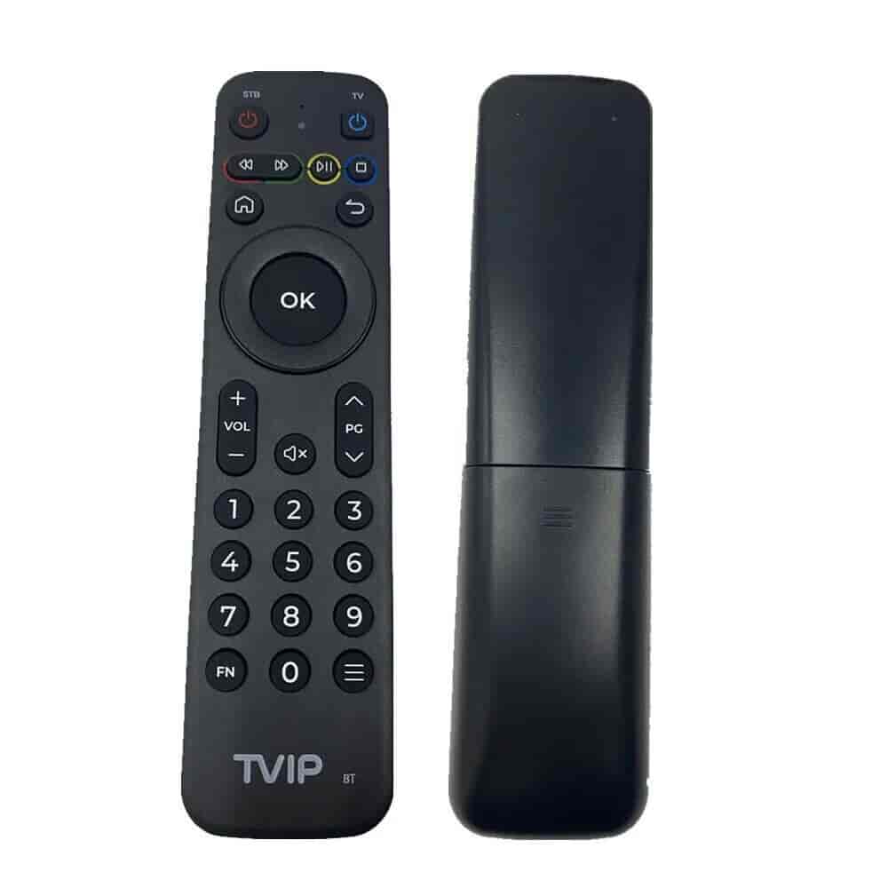 Remote control for TVIP IR-BT Gen.2Remote control with Bluetooth technology suitable for TVIP S-Box v.710 and other TVIP products using generation 2 remote. Some TVIP IPTV boxes come with a remote control that supports both IR and Bluetooth. Such remote controls have the designation "BT" in the lower right corner of the logo. If there is no connection to the media center via Bluetooth, the remote control works in IR mode. Note: this is generation 2 - check with photo if keys have layout like your old device.TVIP