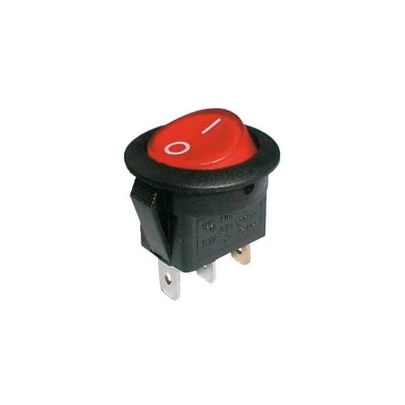 250V 6A ON/OFF Rocker Switch with Red Light - Ø20mm 3 Pins- RoundDurable 250V AC ON/OFF rocker switch with red light and a round front, designed for mounting in a Ø20 mm panel hole. This switch is ideal for applications requiring clear visual status indication, such as in industrial control systems, machinery, and workshop installations.N.A.