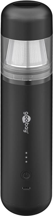 Rechargeable mini handheld vacuum Superior 120 WRechargeable mini handheld vacuum Superior 120 W in black with USB-C charging, 3 power levels and blow function. Bagless 0.125 l dust cup, washable filter and a total of 10 accessories for precise cleaning of keyboards, car interiors and hard-to-reach corners.goobay