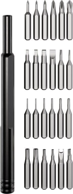 24-in-1 Precision Screwdriver Set for Electronics, S2 Steel BitsHigh-quality 24-in-1 precision screwdriver set with S2 steel bits in a slim aluminium pop-up case. Designed for delicate electronics and fine mechanical work on laptops, PCs, smartphones, drones, watches and more.Choose this precision screwdriver set if you want professional tool quality at a very fair price.goobay