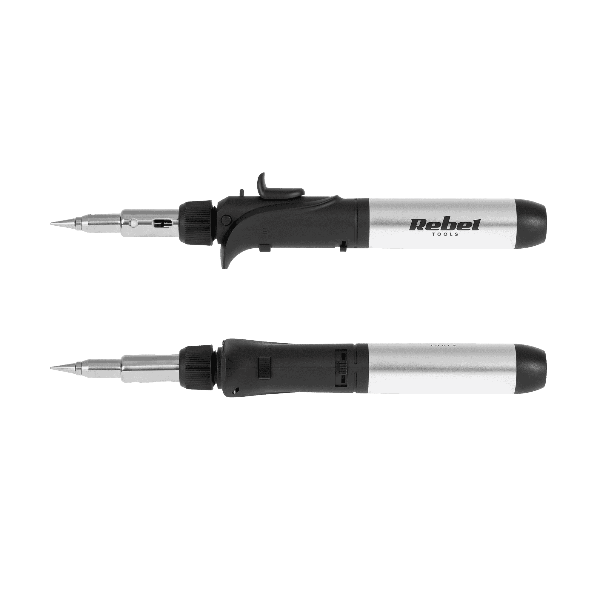 Gas Soldering Iron Kit - tip 200-500°C, flame up to 1300°CCordless gas soldering iron kit for precise soldering and heating tasks when you are away from mains power. Adjustable tip temperature 200-500°C and flame up to 1300°C make it a flexible tool for field repairs, installation work, and DIY projects.The 17 ml tank provides approx. 30 minutes of continuous use per fill, and the included accessories let you handle soldering, shrink tubing, wood burning and other light-duty heat jobs.Need a portable solution? Add this gas soldering iron kit to your cart and be ready for repairs anywhere.Rebel