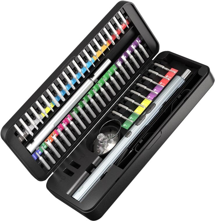 58-in-1 electric precision screwdriver set, 50 bits, USB-C, LEDPremium 58-in-1 electric precision screwdriver set for small screws and delicate work. Includes 50 S2 bits, 3 front LEDs for better visibility, left/right rotation and 3 torque steps (0.25-0.35 Nm) for controlled screwdriving.USB-C rechargeable and well suited for electronics and precision tasks such as smartphones, laptops, PCs, drones, glasses and watches.Upgrade your precision work with a complete kit where bits and accessories are organized and ready to use.goobay