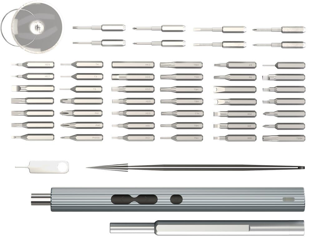 58-in-1 electric precision screwdriver set, 50 bits, USB-C, LEDPremium 58-in-1 electric precision screwdriver set for small screws and delicate work. Includes 50 S2 bits, 3 front LEDs for better visibility, left/right rotation and 3 torque steps (0.25-0.35 Nm) for controlled screwdriving.USB-C rechargeable and well suited for electronics and precision tasks such as smartphones, laptops, PCs, drones, glasses and watches.Upgrade your precision work with a complete kit where bits and accessories are organized and ready to use.goobay