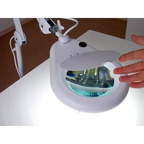 LED Magnifying Lamp on Wheels 5 Diopter 90 LEDs 127 mm LensMobile magnifying lamp on wheels with bright LED work light for precision tasks at home, office, workshop or lab. The lens is 5 diopters (approx. 2.25x magnification) and the LED ring has 90 LEDs for even, cool white light.Add to cart for an adjustable arm and wheeled base that is easy to position where you work.N.A.