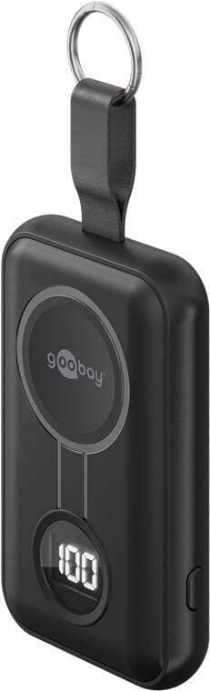 Wireless Power Bank for Apple Watch 2500 mAh with USB-CThis ultra-compact power bank is designed for Apple Watch and gives you extra power on the go, without needing a wall socket. Simply place your watch on the magnetic charging surface and enjoy stable wireless charging, ideal for travel, commuting and long days away from home.You also get USB-C, a digital LED percentage display and a practical key ring, so it can be securely attached to your bag, backpack or keys.Order now and keep a small, reliable backup for your Apple Watch, so you never run out of power when you need it most.goobay