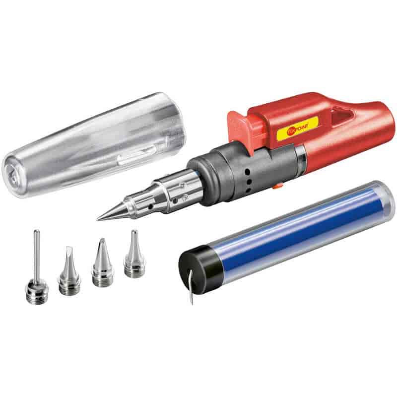 Butane gas powered soldering iron set with electric piezo ignition system