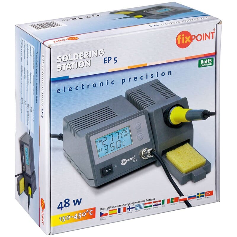 Digital loddestation, 48 W. loddekolbe. Nøjagtigt justering af loddekolbe temperatur via op/ned taster og digital udlæsning af t