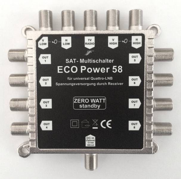 ECO Power 58 Multiswitch, 1 Position til 8 modtagere.