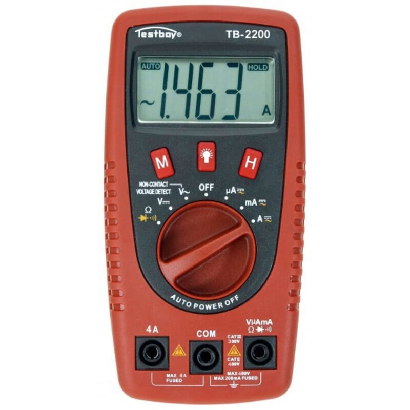 Digitalt multimeter med kabelbrudsdetektor og LED lyskilde. Testboy TB-2200 multimeter.