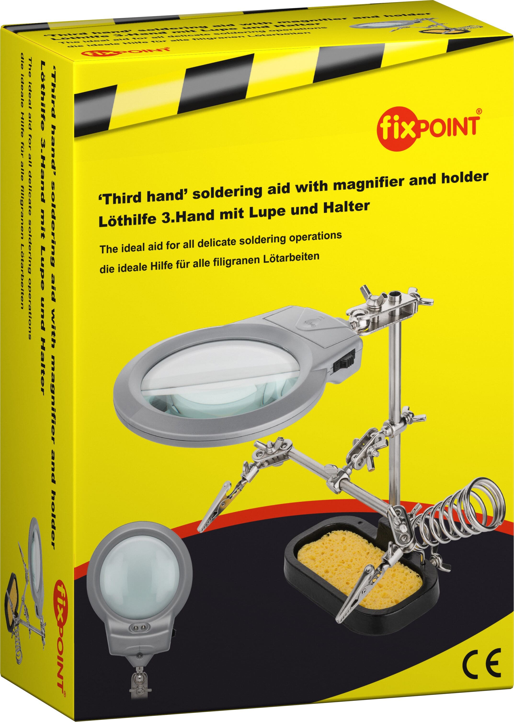 Printholder / loddestativ med forstørrelsesglas og LED lys