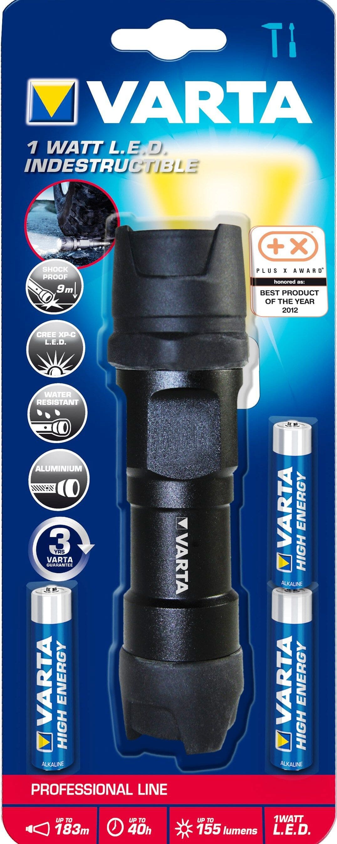 LED Lommelygte,Varta Indestructible 1 watt, 155 lm.