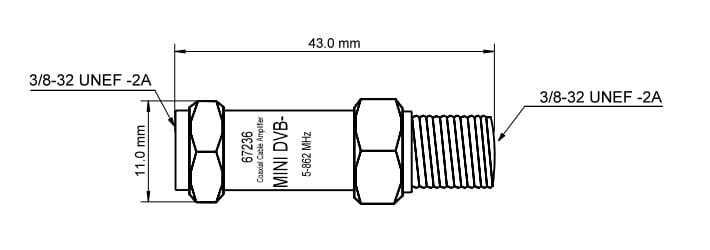 Digitalt TV antenneforstærker, 18 dB antenneforstæker til DVB-T og DVB-T2 antennesignaler, teknisk tegning