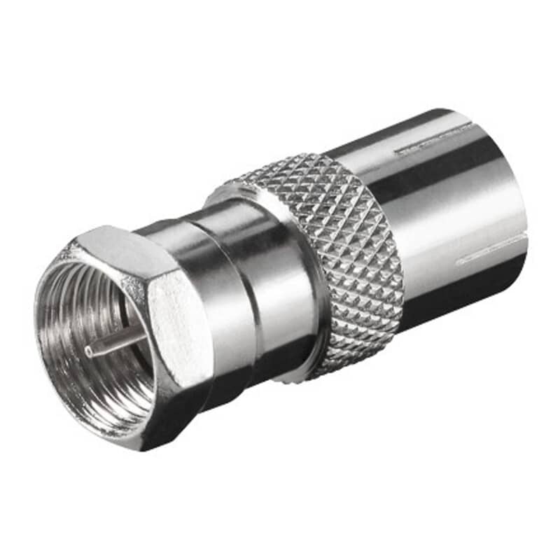 Antennestik adapter fra "gammeldags" IEC Coax hun til F-stik han. Antennestik adapter fra "gammeldags" IEC Coax hun til F-stik han.