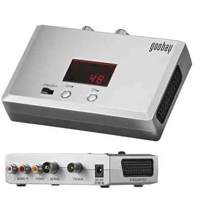 Converts video and audio signals (mono) from DVD recorders, digital cameras into high-frequency signals (VHF/UHF)