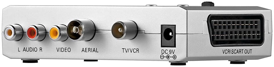 Converts video and audio signals (mono) from DVD recorders, digital cameras into high-frequency signals (VHF/UHF)